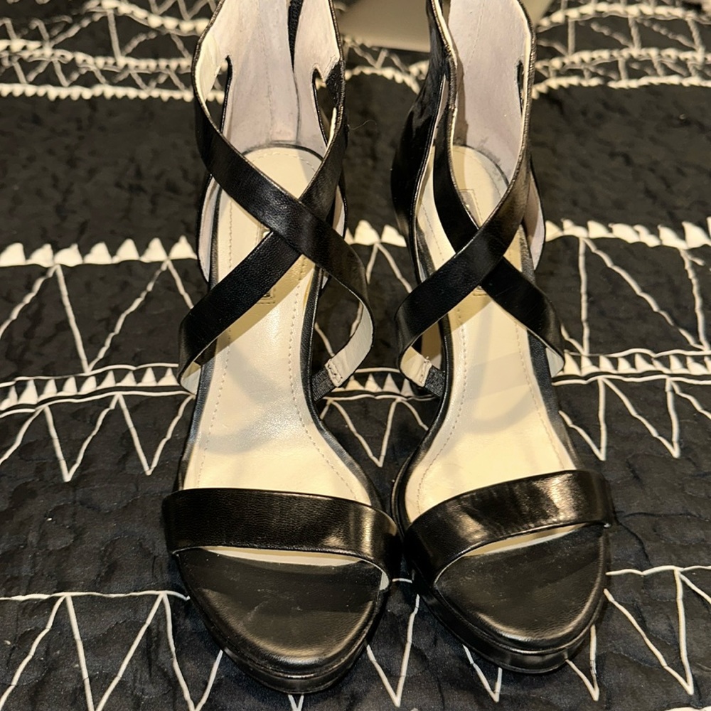 BCBG black leather stilettos